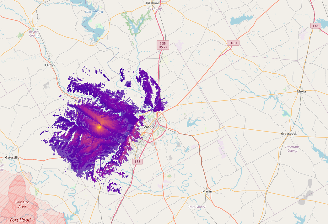 Range to mesh nodes with outdoor antennas